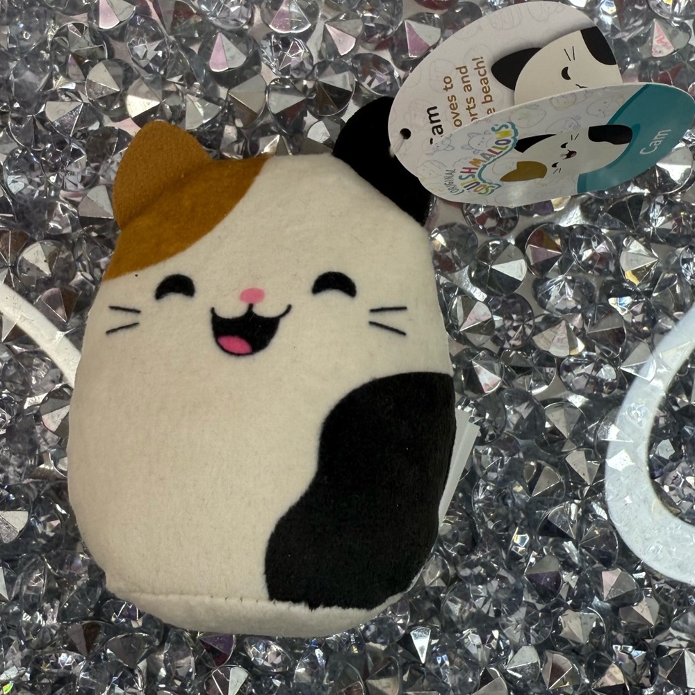 Squishmallows Cam plush mini Calico Cat Keychain - White, Black, Brown & Gold